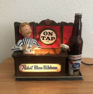 Vintage Pabst Blue Ribbon Pbr Lighted Beer Sign On Tap Bartender Bar Light