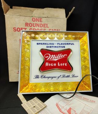 Rare Vtg Miller High Life Beer Light Up Roundel Sign Box