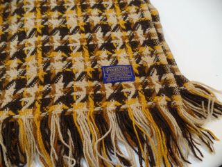 Vintage Pendleton Wool Woven Knit Fringed Stadium Throw Blanket 68 " Brown Gold