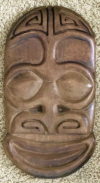 Vintage Hawaiian Tiki Bar Face Hand Carved Wood Wooden Totem Wall Decor Plaque