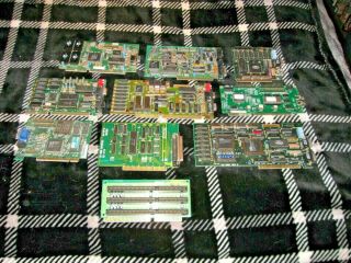 10 Mixed Vintage Computer Boards,  1 Cpu & 4 Black Chips