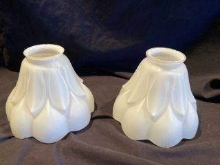 2 Vintage Milk Glass Shades Lamp Lotus Design 4 1/2 "