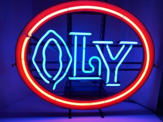 Rare Vintage Olympia Neon Lighted Beer Sign Bar Light Oly Orange