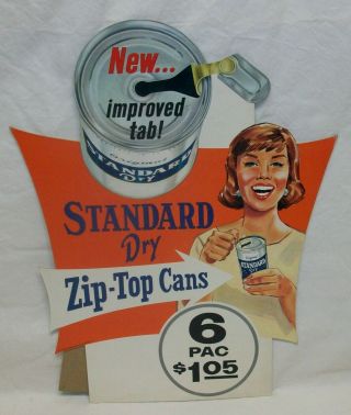 Vintage " Standard Dry " Easel - Back Beer Sign 17.  5 " Tall " Zip - Top Cans "