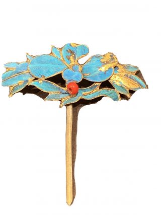 Vintage Qing Dynasty Kingfisher Feather Hair Pin Tian - Tsui 點翠