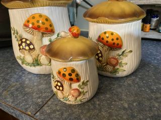 Merry Mushroom 3 Canister Set 1976 Sears Roebuck And Co Vintage 70 