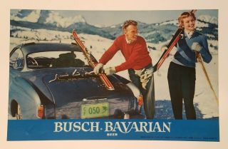 1950s Busch Bavarian Beer Mylar Insert For Lighted Bar Sign From St.  Louis Mo