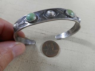 Fred Harvey Era Navajo Silver & Turquoise Bracelet With Whirling Log Designs