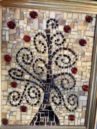 Vintage Glass Mosaic Wall Art Framed 14 1/2” x 11 1/2” 3
