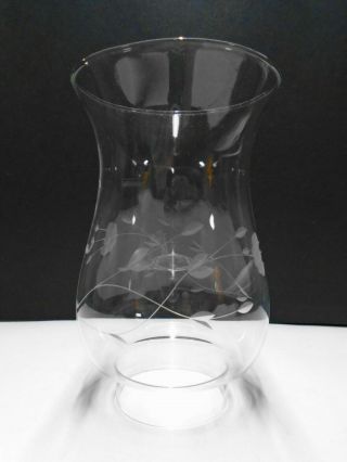 Vintage Clear Glass Hurricane Lamp Shade With Etched Grape,  Vine Design 6 1/4 "