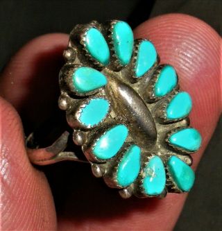 Vintage Navajo Cluster Turquoise Sterling Silver Ring Signed Vfc Vafo