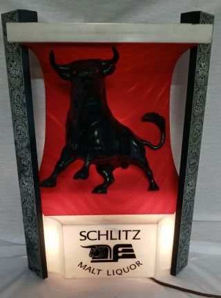 Vintage Red Schlitz Malt Liquor Beer Raging Bull Lighted Advertising Sign Bar 3d