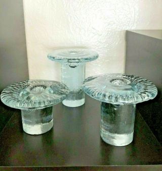 3 Vintage Modern Blenko Art Glass Ice Mushroom Candle Holder Don Shepherd Design