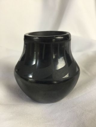 Santa Clara Pueblo Blackware Pottery Signed By Tina Garcia Small Vase 2.  25 "