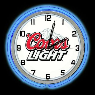 19 " Coors Light Beer Sign Double Blue Neon Clock Man Cave Garage Bar Game Room