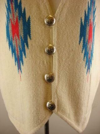 Men ' s M 100 All Wool Hand Made Woven Chimayo,  NM Vest Jacket Colorful Turquoise 2