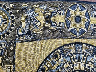 Vintage San Eduardo Aztec Mayan Style Blanket Woven Large 72 X 96 Bedspread Gold 3