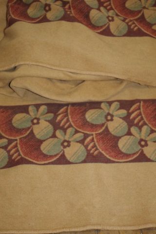 Vintage PAIR Wool Heavy Tan Western Design TWIN Blankets Bedspreads SHABBY 2