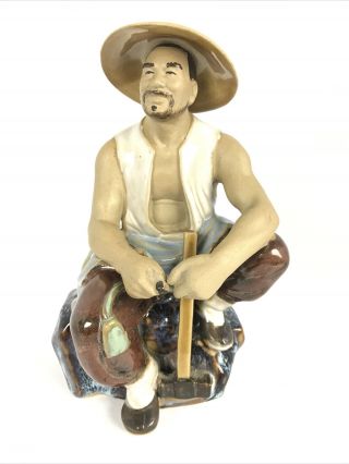 Vintage Shiwan Chinese Mudman Pottery Workman With Hammer Figurine Statue