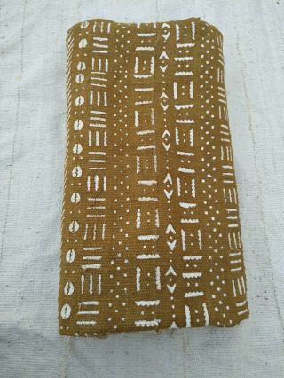 African Bogolan Yellow & White Mud Cloth Textile 64 " By 41 " - Mali - For Pillows