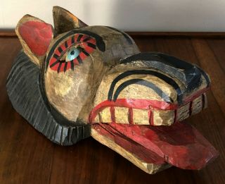 Guatemalan Folk Art Hand Carved Wood Wooden Wolf Lobo Mask Carving Mexican