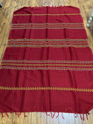 Vintage - Native Southwest Woven Wool Blanket - Red 60 " X90 "