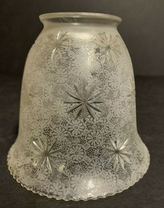 Vintage Frosted And Etched Glass Lamp Shade Starburst & Flower 2 1/4 " Fitter