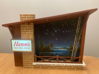 Hamm’s Beer Starry Night Twinkle Lighted Motion Sign Cabin Style 1960’s