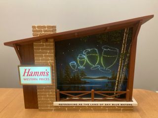 Hamm’s Beer Starry Night Twinkle Lighted Motion Sign Cabin Style 1960’s 3