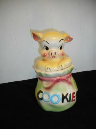 Cute Vintage Pig In A Poke Sack Cookie Jar Usa American Bisque 12.  5 "