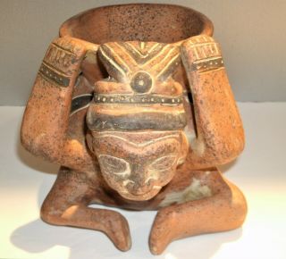 Vtg Mexican Aztec Mayan Inca Red Clay Pottery Figure Incense Burner 5 " T X 7 " X 6 "