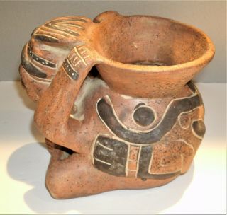 Vtg Mexican Aztec Mayan Inca Red Clay Pottery Figure Incense Burner 5 