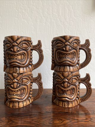 Set Of 4 Vintage Treasure Craft Tiki Mugs