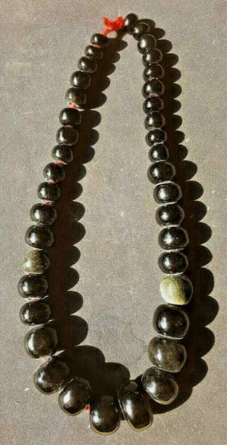 Pre Columbian Mexico Maya Aztec Style Gold Shimmer Obsidian Beads Stone Collar