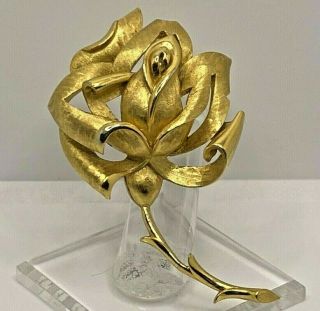 Vintage Crown Trifari Large Gold Tone Rose Brooch A Great Piece 15