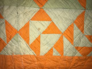 Vintage Hand Stitched Quilt Triangles Galore Orange Tan Ozarks Estate 74 X 79 2