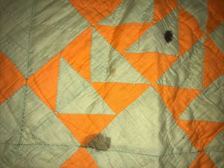 Vintage Hand Stitched Quilt Triangles Galore Orange Tan Ozarks Estate 74 X 79 3