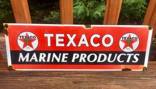 Vintage Texaco Marine Products Porcelain Sign 16”x13” Gas & Oil Sign