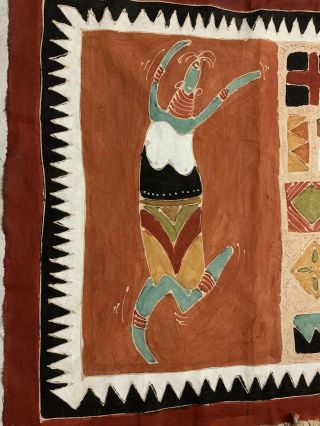 Vintage West Africa Tribal Fabric Hand Painted Women & Giraffes Wall Hanging 2