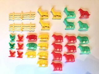 Vintage 60s Tim Mee Plastic Farm Animal Toys Made In Usa Goat Pig Rooster