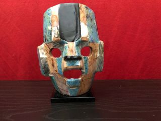 A Aztec Style Mask Hand Crafted Turquoise Onyx Gem Stones