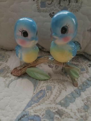 Vintage Norcrest Two Bluebirds Sitting On Branch Figurine Japan