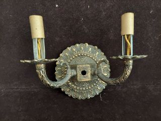 Vintage Ornate Brass Wall 2 Arm Light Fixture Sconce Made In Spain 8 " Wide