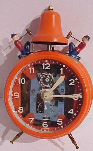 Vintage Kids Red Case Germany " Busy Boy " By Jerger Wind Up Novelty Alarm Clock