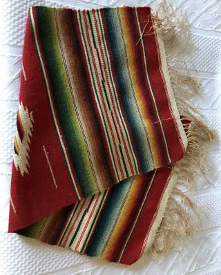 OLD Weaving Chimayo Textile 9” X 19” 3“ FRINGE Wall Hanging Table Throw 2