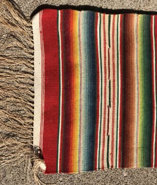 OLD Weaving Chimayo Textile 9” X 19” 3“ FRINGE Wall Hanging Table Throw 3