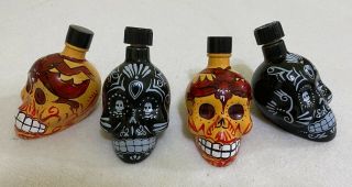 (4) Kah Tequila Empty Bottles - Skull Day Of The Dead Dia De Los Muertos - 50ml