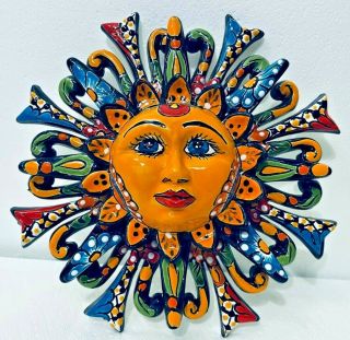 Mexican Talavera Pottery 11 " Sun Face Wall Folk Art Gerardo Garcia
