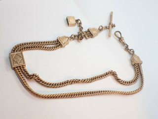 Vintage Simmons D.  C.  B.  & Co.  Double Chain Slide Gf Pocket Watch Chain 14 " Vg