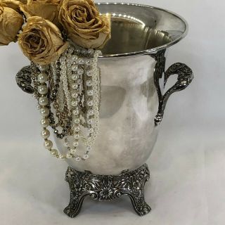 Vintage Silverplated Champagne Ice Bucket With Ornate Footed Base And Handles